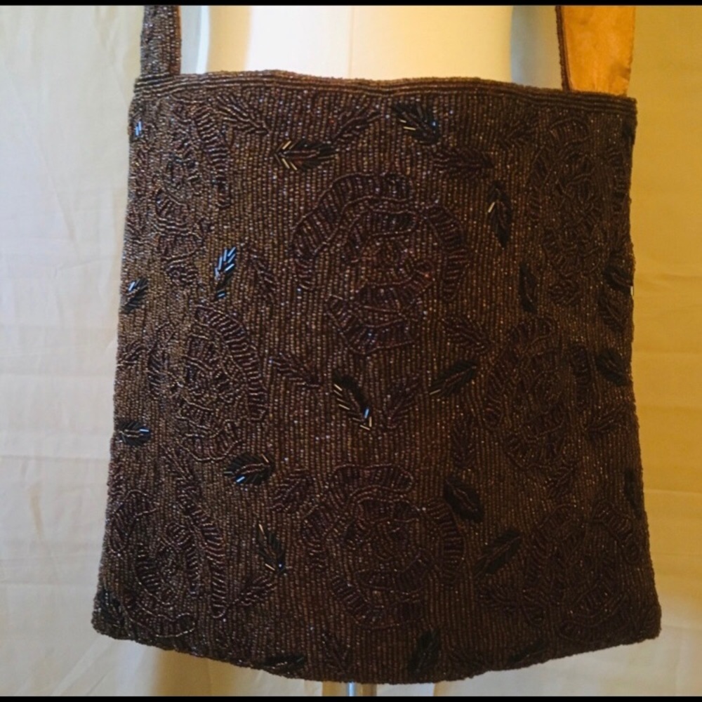 KC Malhan Beaded Chocolate Brown Crossbody Bag